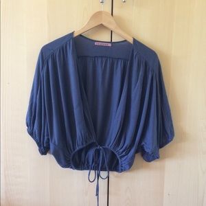 Anthro Velvet brand marine blue shrug, size S
